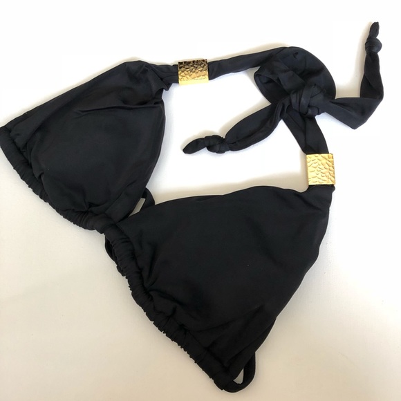 🆕 New WHBM Bikini Top Gold Black Triangle - Picture 2 of 3